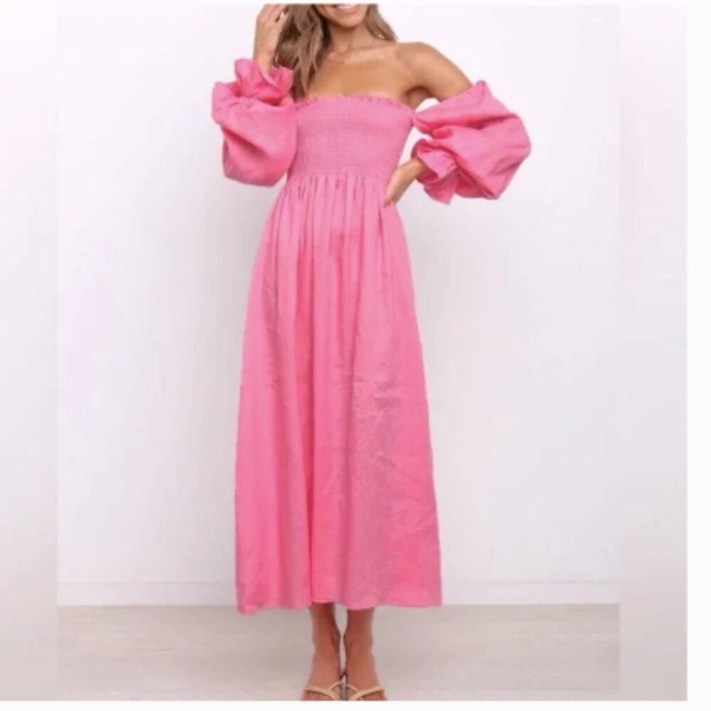 Petal & Pup Pink Off-Shoulder Long Sleeve Maxi Dress